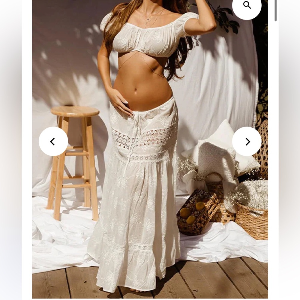 NWT Elegant Cream Lace Maxi Skirt and Top